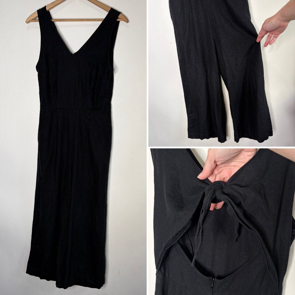 Who What Wear Jumpsuit Romper Linen Blend Black Open Back V-Neck Women Small